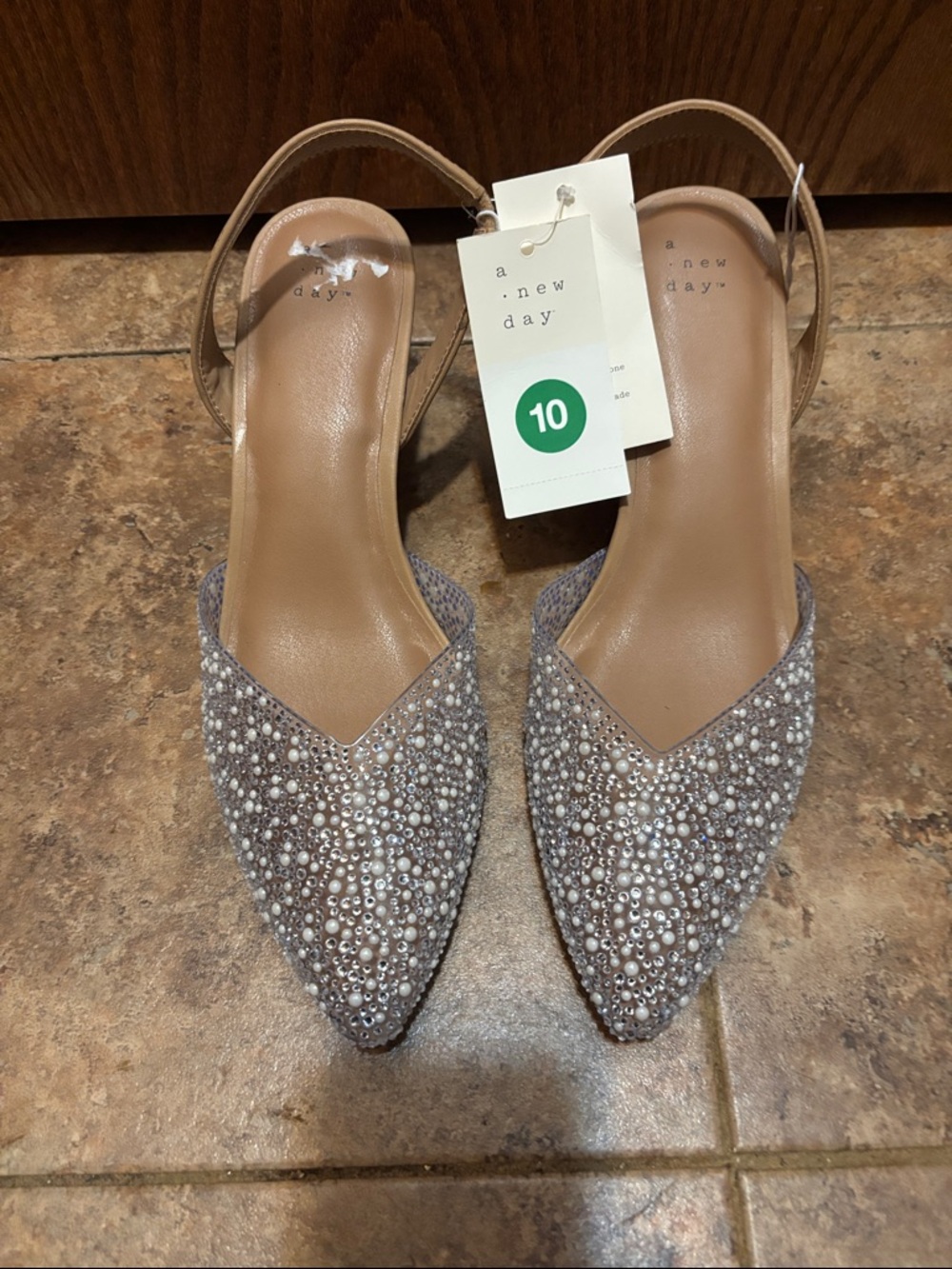 a new day Silver Rhinestone & Pearl Slingback Flats